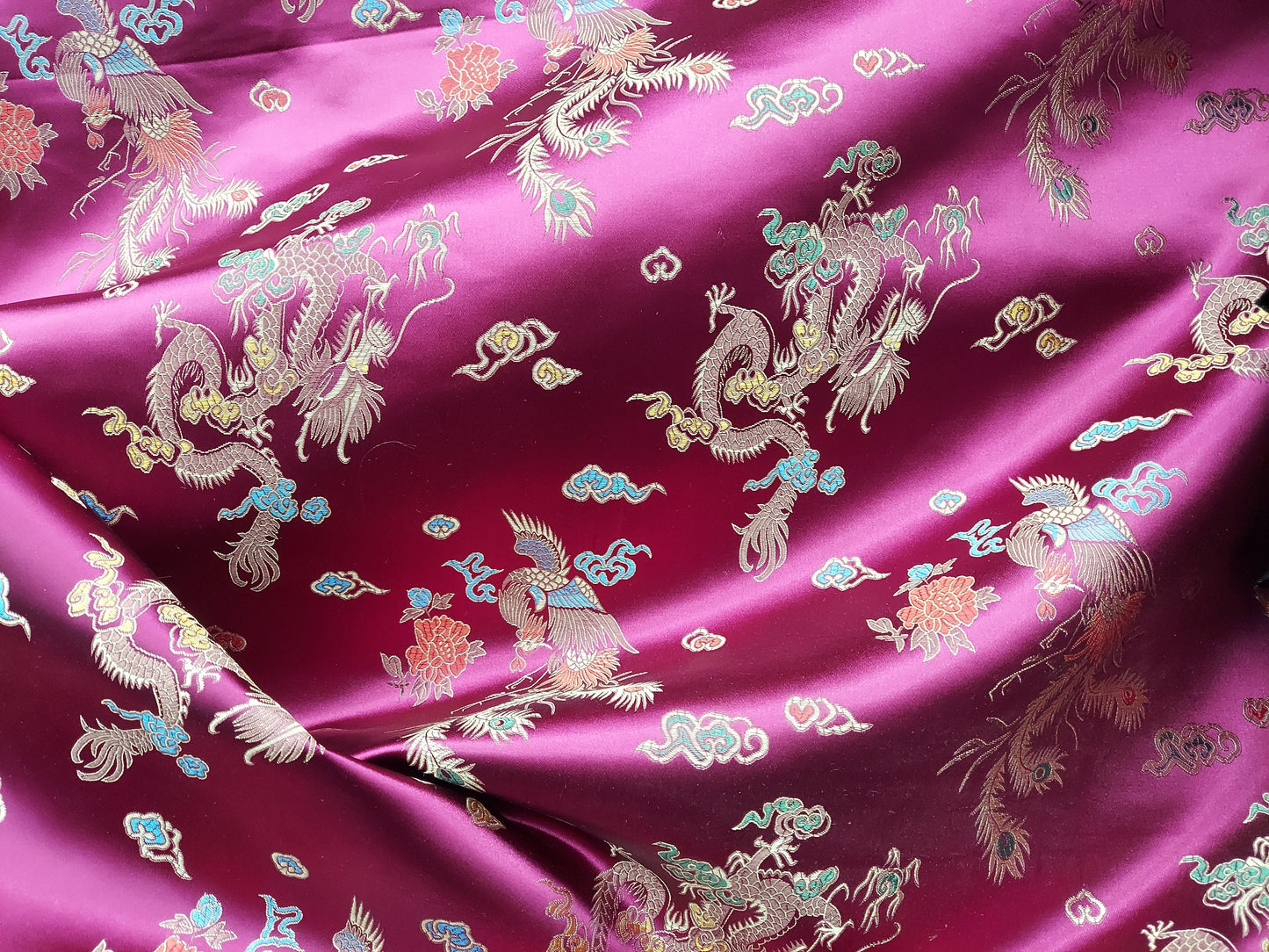 Chinese Brocade Sateen Jacquard Dragon design Fabric sold by the Yard