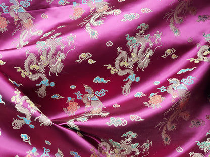 Chinese Brocade Sateen Jacquard Dragon design Fabric sold by the Yard