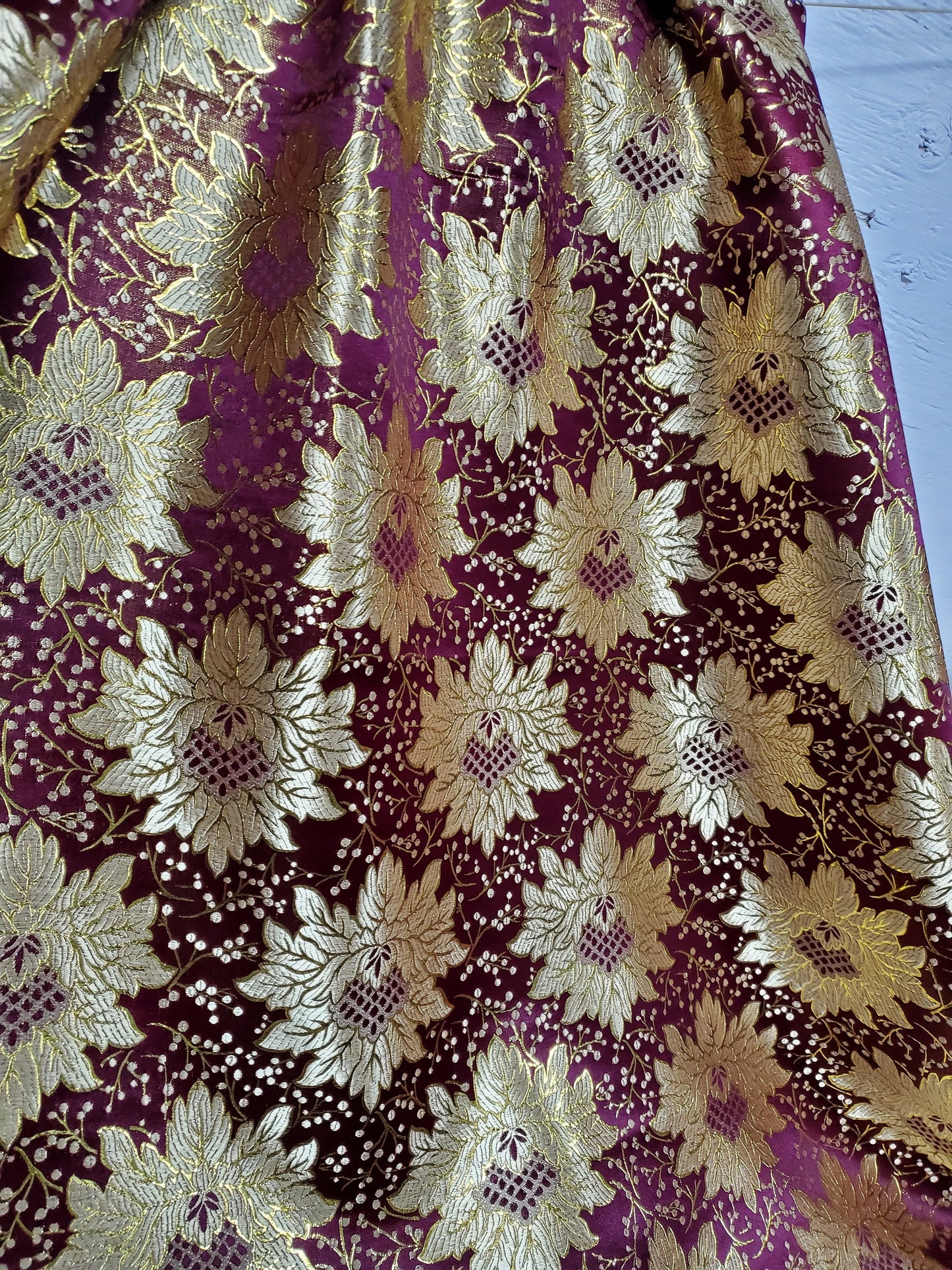Floral Metallic Brocade, Burgundy/ Gold,  Fabric, 58" wide, sold by yard in continuous yards