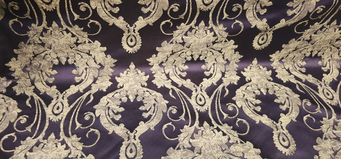 Damask Satin Drapery Upholstery Fabric - Purple, Jacquard Brocade, Luxury elegant victorya Classic Fabric 60" Wide,  Sold by Yard