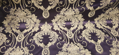 Damask Satin Drapery Upholstery Fabric - Purple, Jacquard Brocade, Luxury elegant victorya Classic Fabric 60" Wide,  Sold by Yard