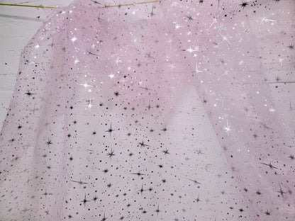 Starburst Ligth pink Foil on White Sheer Organza Fabric by The Yard  58 Inch Wide Fabric by The Yard
