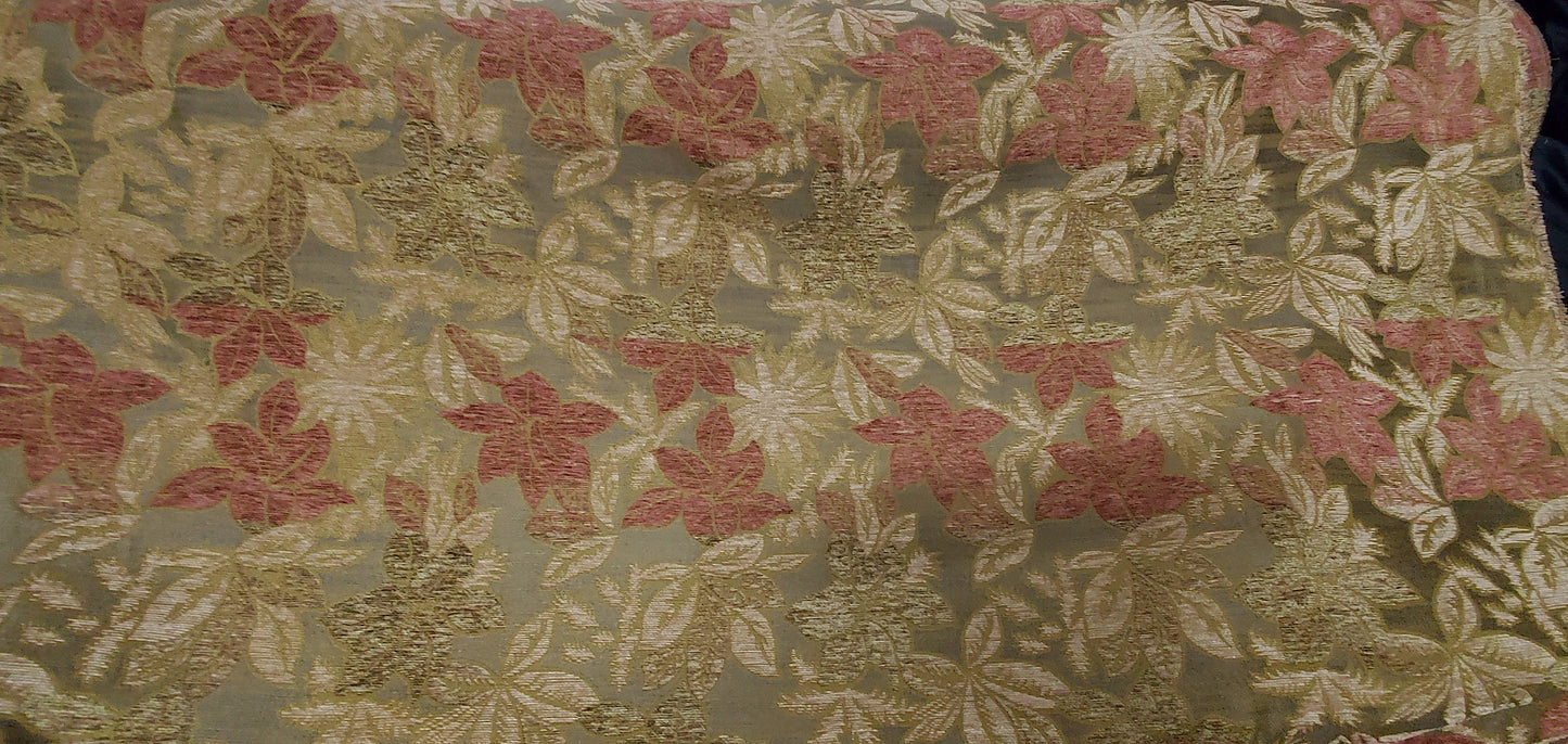 Chenille BAROQUE UPHOLSTERY Fabric Jacquard Floral, 58" wide ,color Sage green/Brick, sold by yard in continuous yards