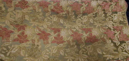 Chenille BAROQUE UPHOLSTERY Fabric Jacquard Floral, 58" wide ,color Sage green/Brick, sold by yard in continuous yards