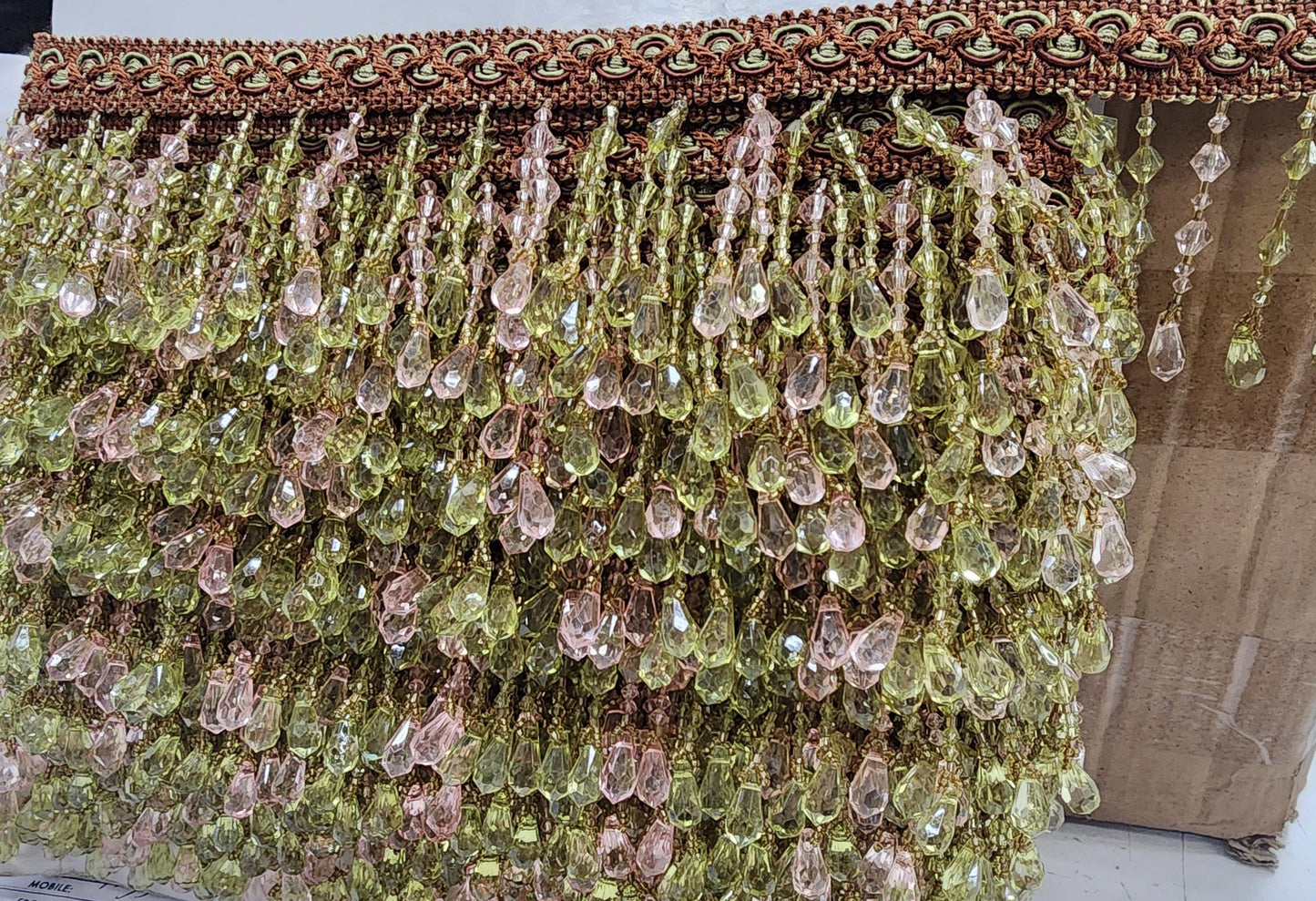 Braided Hanging Beads, Color brown/green/pink  Tassel Trim Fringe Fabric Ribbon Trimming Handwork Craft Sewing Accessory sold by yard