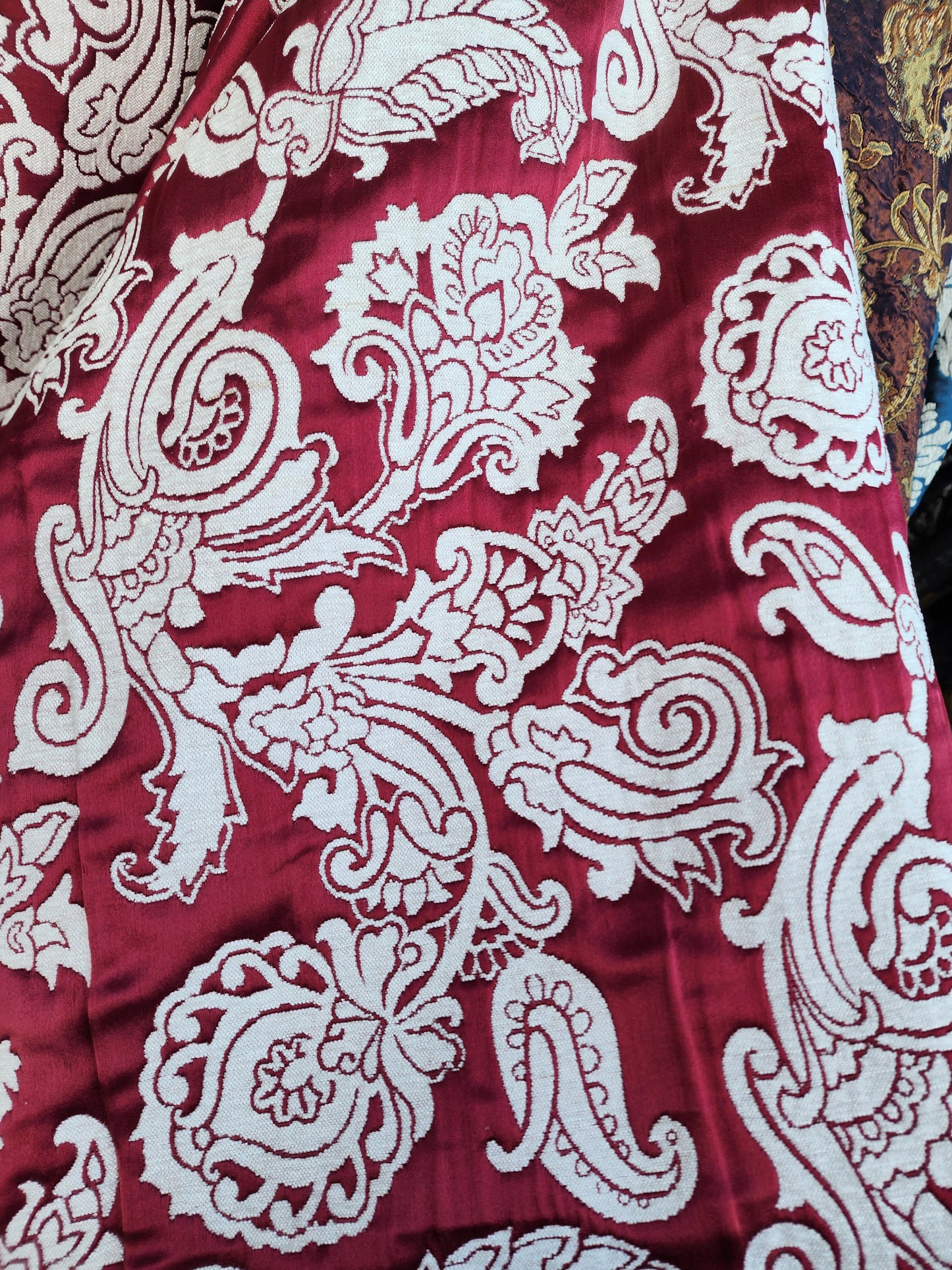 Quadrille Chenille Fabrics vintage 54" wide- Reversible, Re/Ivory, sold by yard
