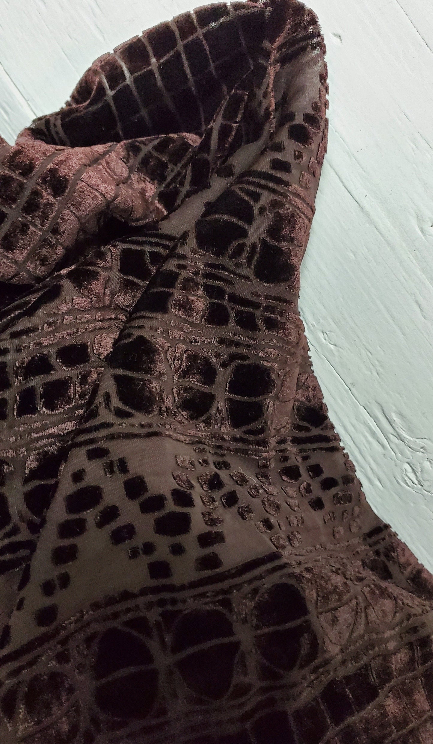 Geometric Laser Cut Abstract Burnout Luxury Brocade Velvet, brown color,  fabric 50" wide sold by yard