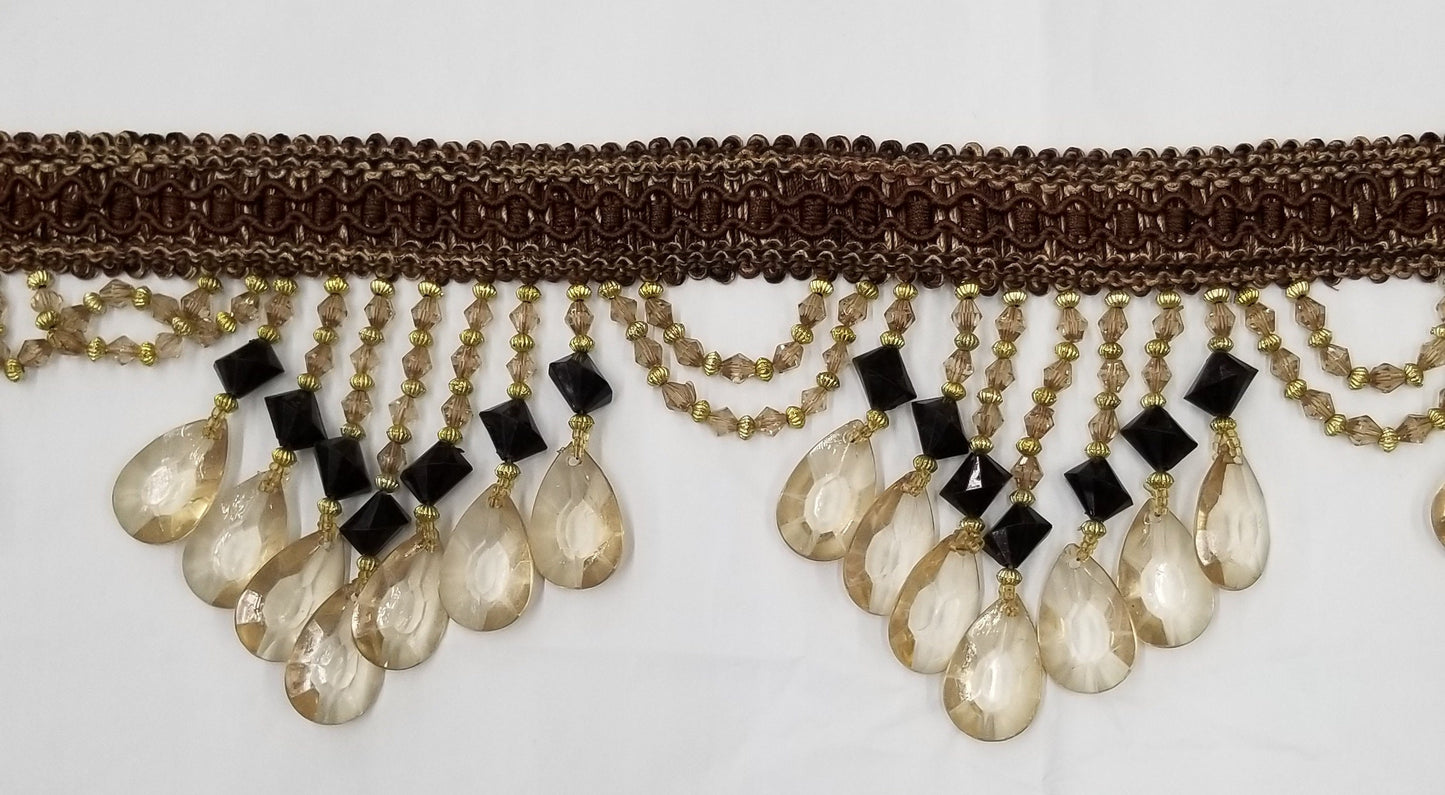 Beaded Trim Fringe 4'' L, W/Gimp Top Sold by The Yard - Brown, Brand: ad fabric