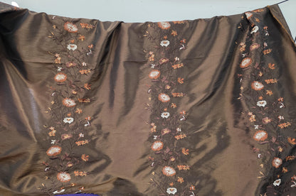 Taffeta chocolate, Two Tone Embroidered 100% Poly Taffeta Silk Like Fabric 58" Wide, sold by yard.