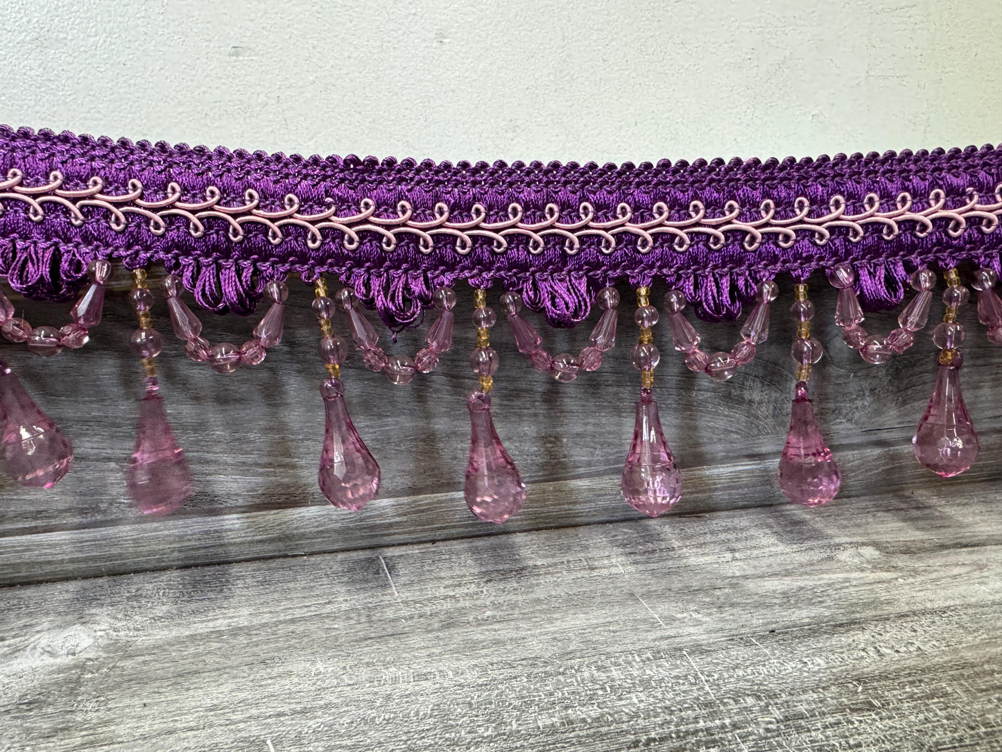 Beaded Trim Fringe 4'' L, W/Gimp Top Sold by The Yard - Purple  , Brand: ad fabric