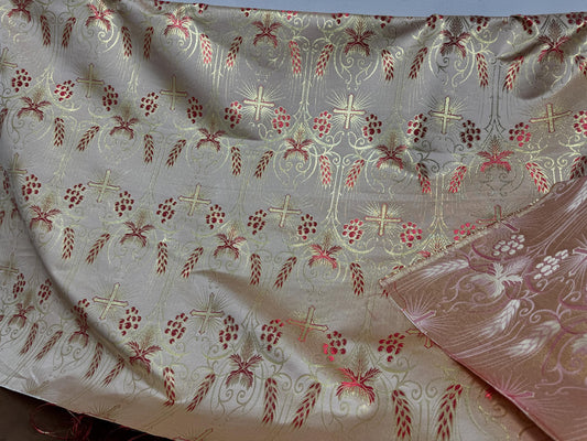 Liturgical Brocade,Church Gorgeous Cross acetate brocade Fabric Cross Brocade Red Gold 58" Wide