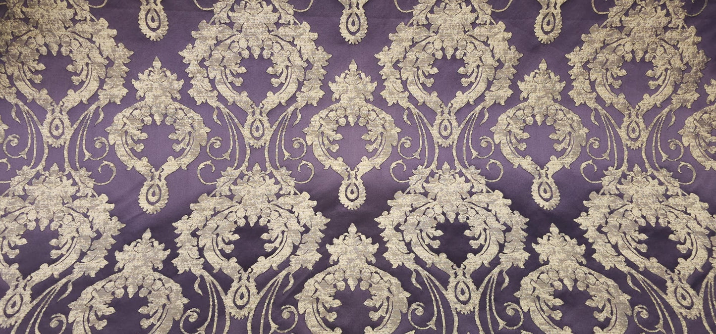 Damask Satin Drapery Upholstery Fabric - Purple, Jacquard Brocade, Luxury elegant victorya Classic Fabric 60" Wide,  Sold by Yard