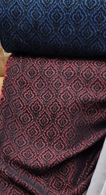 Damask Burnout Chenille  Fabric - Black/. Red,- Upholstery 54" wide, sold by yard