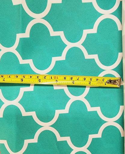Outdoor Waterproof Upholstery Moroccan White on Aqua Canvas fabric 60" Wide