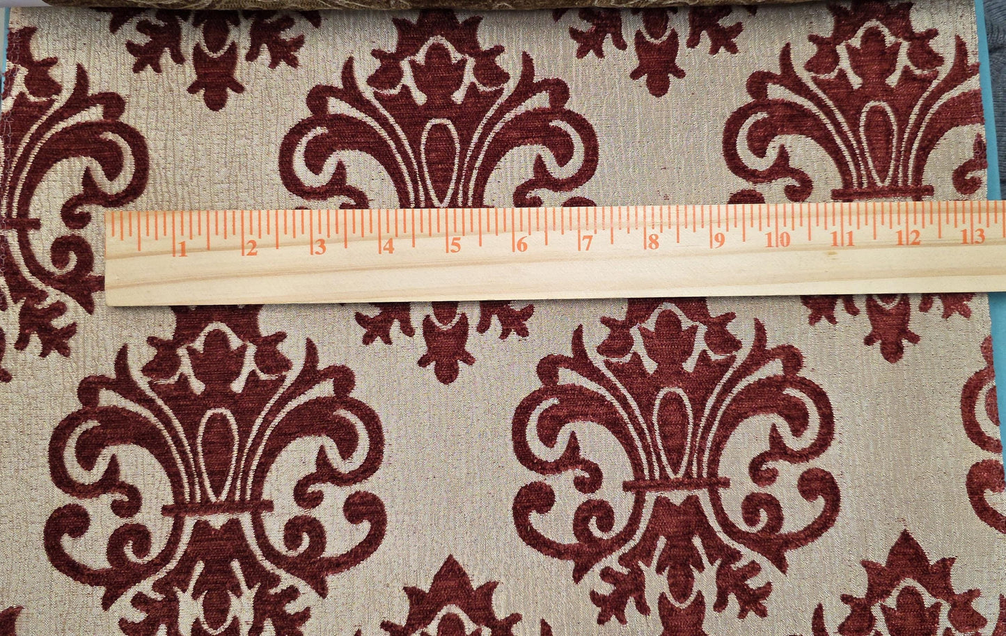 Chenille BAROQUE UPHOLSTERY Fabric Jacquard Damask, reversible, 54" wide ,color Brick, sold by yard in continuous yards
