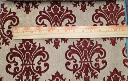 Chenille BAROQUE UPHOLSTERY Fabric Jacquard Damask, reversible, 54" wide ,color Brick, sold by yard in continuous yards