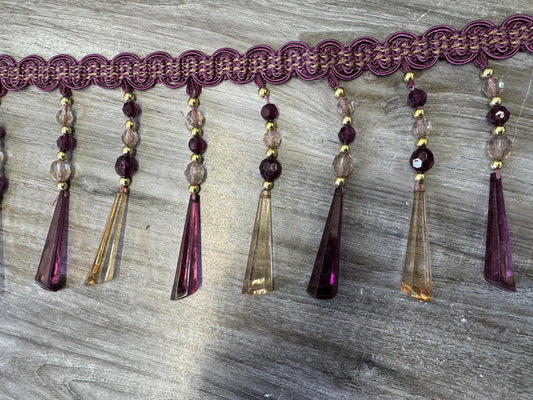 Braided Hanging Beads, Color  Purple, Tassel Trim Fringe Fabric Ribbon Trimming Handwork DIY Craft Sewing Accessory Lace for Decoration