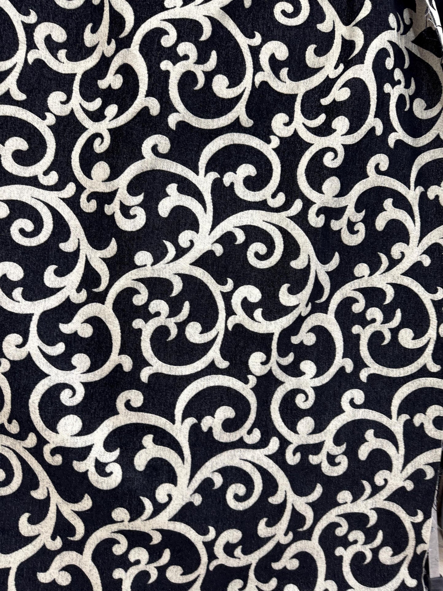 Tapestry chenille fabric Floral Leaf, upholstery fabric, Black/cream, reversible, - 56" width - sold by yard in continuous yards