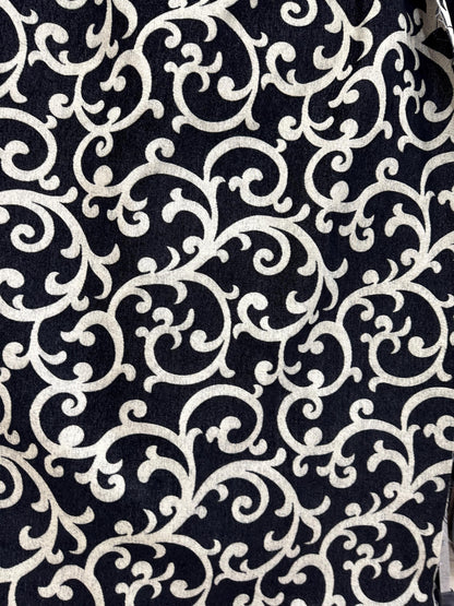 Tapestry chenille fabric Floral Leaf, upholstery fabric, Black/cream, reversible, - 56" width - sold by yard in continuous yards