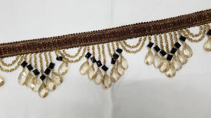 Beaded Trim Fringe 4'' L, W/Gimp Top Sold by The Yard - Brown, Brand: ad fabric