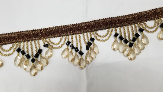 Beaded Trim Fringe 4'' L, W/Gimp Top Sold by The Yard - Brown, Brand: ad fabric