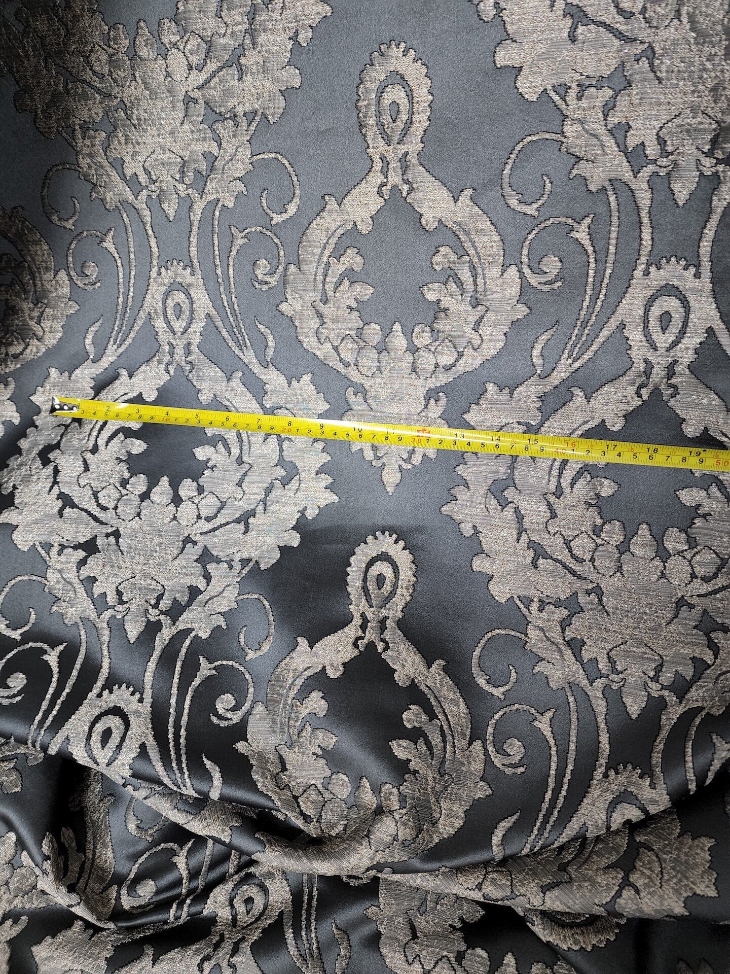 Damask Satin Drapery Upholstery Fabric - Dark gray, Jacquard Brocade, Luxury elegant victorya Classic Fabric 60" Wide,  Sold by Yard
