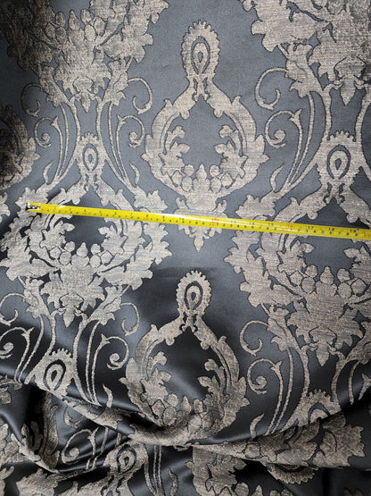 Damask Satin Drapery Upholstery Fabric - Dark gray, Jacquard Brocade, Luxury elegant victorya Classic Fabric 60" Wide,  Sold by Yard