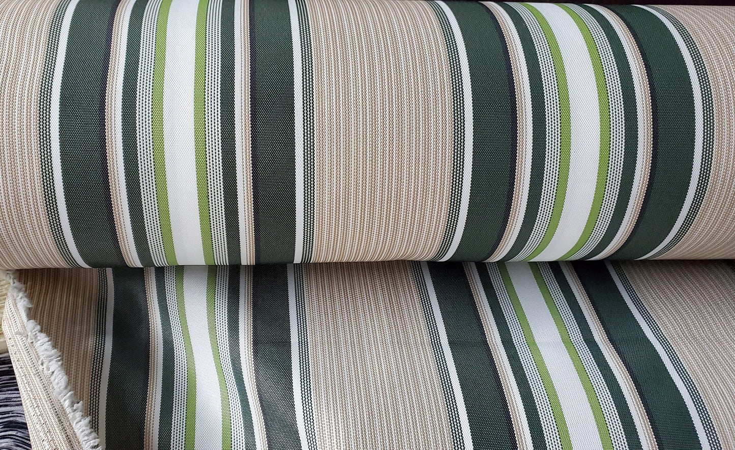 Waterproof Outdoor Canvas Patio Fabric, Multi Striped , Color: ivory,green,khaky, 58 " wide, sold by yard