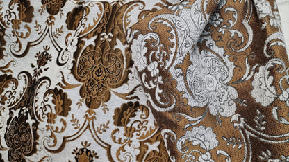 Chenille BAROQUE UPHOLSTERY Fabric Jacquard Damask, 58" wide ,color Cobalt Light silver/rush  tan,  sold by yard in continuous yards