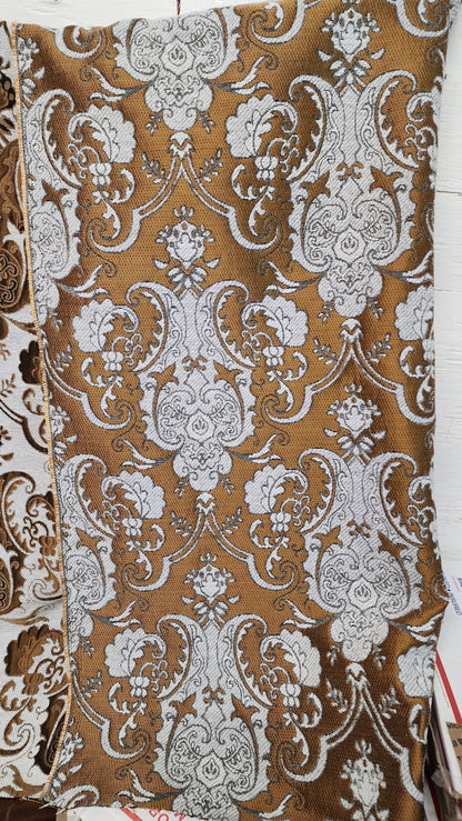 Chenille BAROQUE UPHOLSTERY Fabric Jacquard Damask, 58" wide ,color Cobalt Light silver/rush  tan,  sold by yard in continuous yards