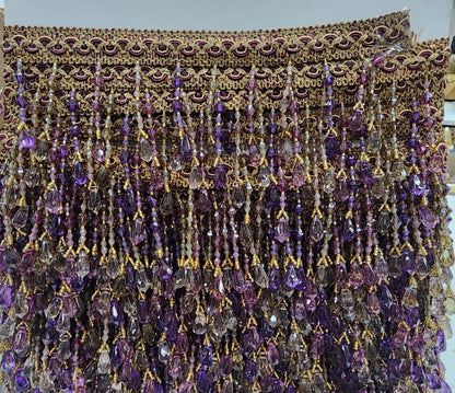 Braided Hanging Beads, Color blue/gold /lilac Tassel Trim Fringe Fabric Ribbon Trimming Handwork sold by yard