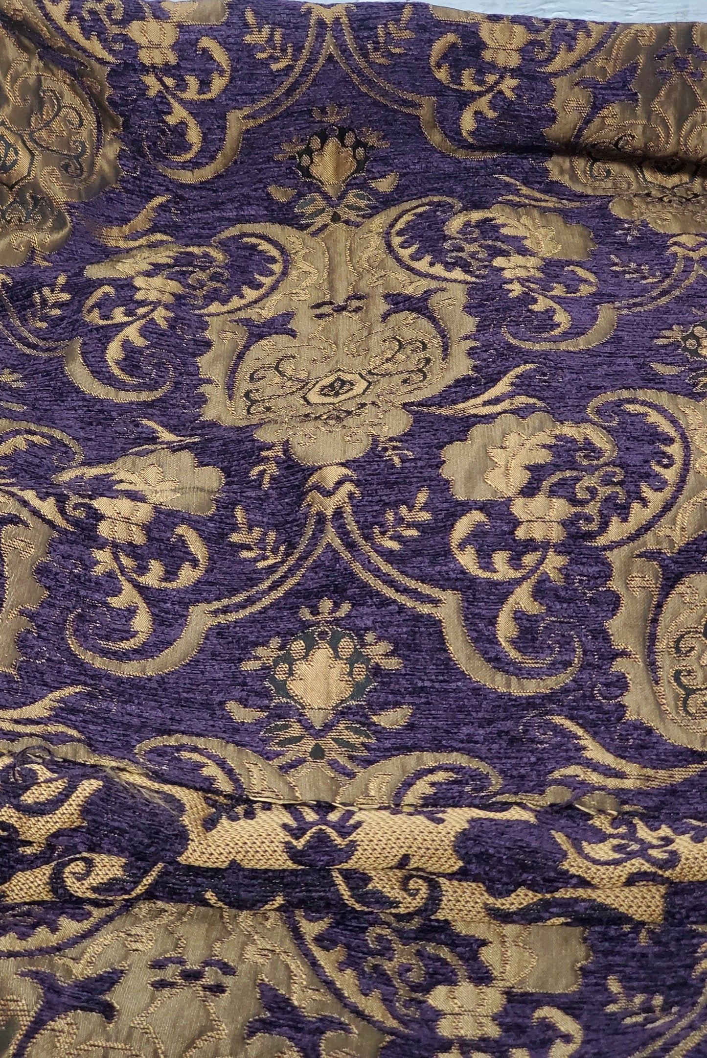 Chenille BAROQUE UPHOLSTERY Fabric Jacquard Damask, 58" wide ,color purple/gold, sold by yard in continuous yards