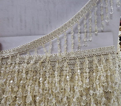 Braided Hanging Beads, ivory color Tassel Trim Fringe Fabric Ribbon Trimming Handwork sold by yard