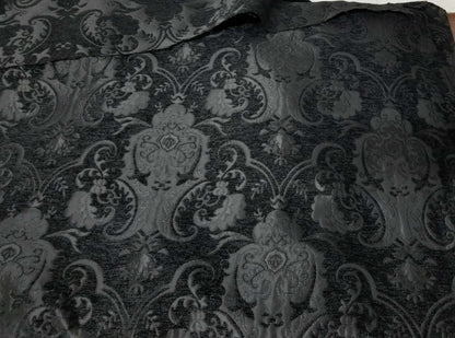Chenille BAROQUE UPHOLSTERY Fabric Jacquard Damask, 54" wide ,color Black/black, sold by yard in continous yards