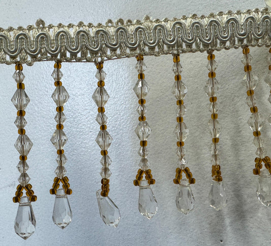 Braided Hanging Beads, Color Ivory/ Gold, Tassel Trim Fringe Fabric Ribbon Trimming Handwork DIY Craft Sewing Accessory Lace for Decoration