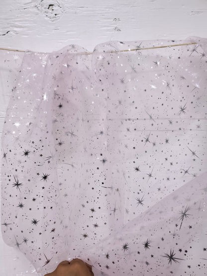 Starburst Ligth pink Foil on White Sheer Organza Fabric by The Yard  58 Inch Wide Fabric by The Yard