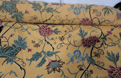 Scalamandre ” Almora Crewel Yellow Chinoisery Tree Peony Floral Embroidery, sold by yard