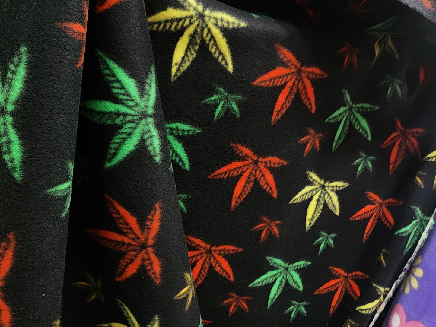 Polar Fleece multi color marijuana leaf  By The Yard 60" Wide fabric sold by yard