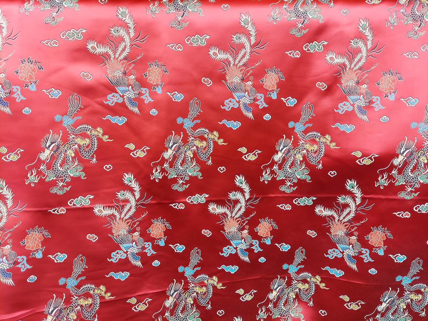 Chinese Brocade Sateen Jacquard Dragon design Fabric sold by the Yard