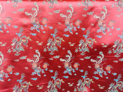 Chinese Brocade Sateen Jacquard Dragon design Fabric sold by the Yard