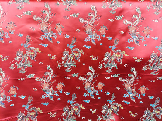 Chinese Brocade Sateen Jacquard Dragon design Fabric sold by the Yard