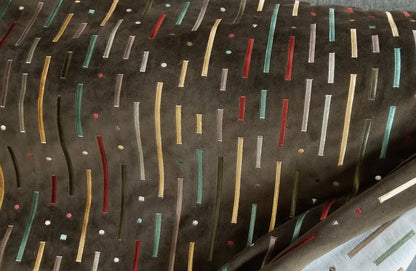 VELVET Brown fabric -painted striped  multicolor , upholstery fabric,  - 54" width - sold by yard