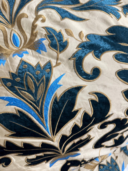 Taffeta  Faux Silk  Teal, Two Tone Embroidered  Taffeta Silk Like Fabric 58" Wide, sold by yard.
