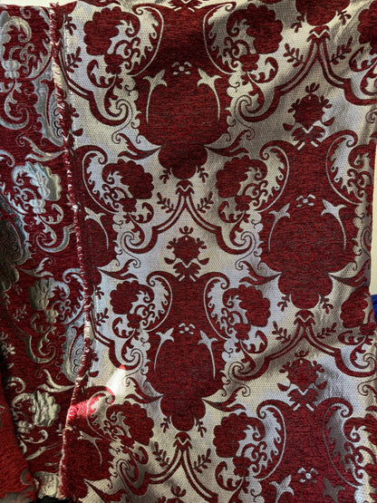 Chenille BAROQUE UPHOLSTERY Fabric Jacquard Damask, 58" wide ,color Red/Silver Reversible, sold by yard in continuous yards