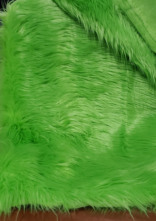 Luxury Long Pile Faux Shaggy Fur Fabric - Sold By The Yard - 60" wide, color lime