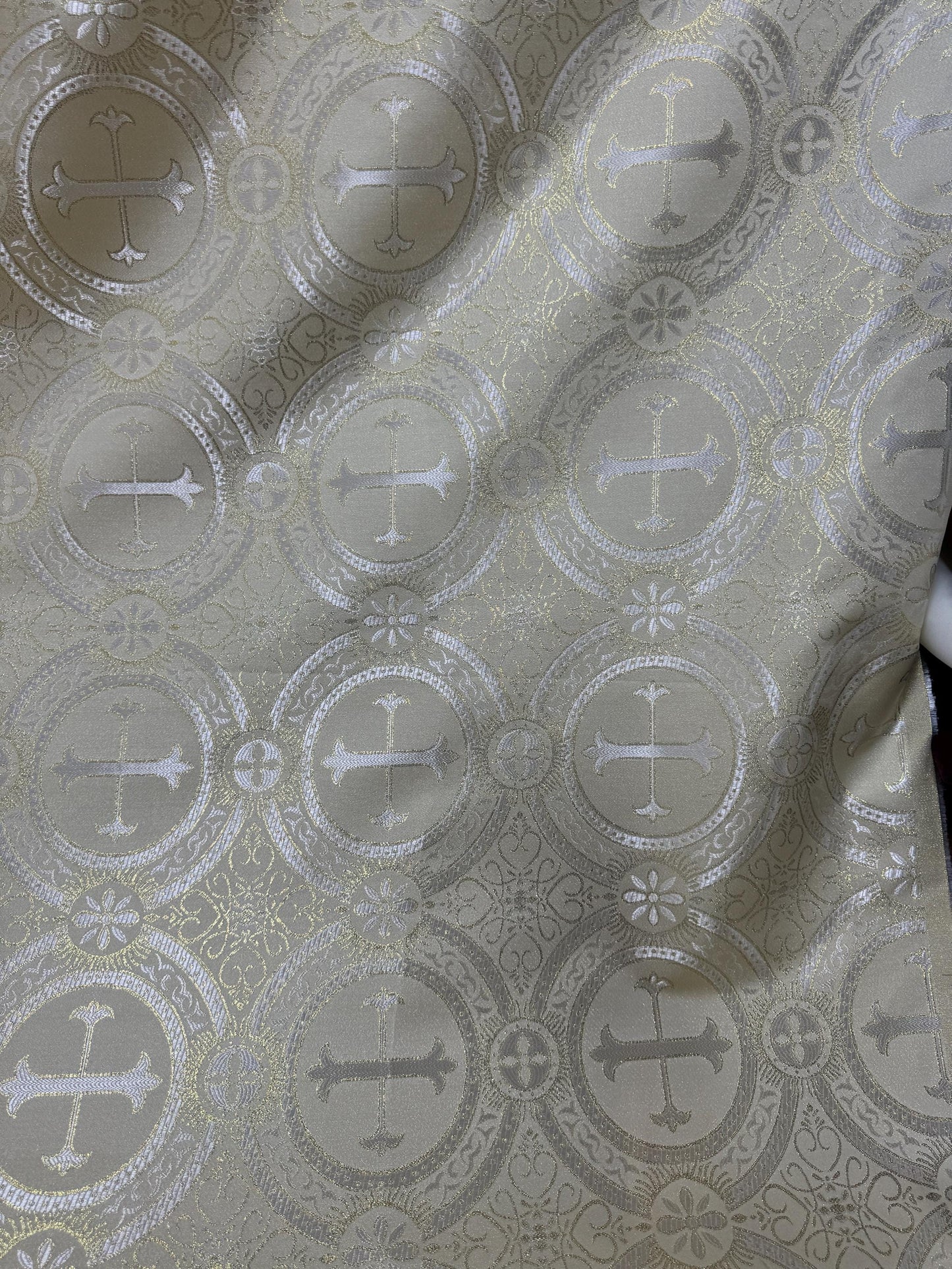 Liturgical Brocade,Church Gorgeous Cross acetate brocade Fabric Cross Brocade Light Gold 58" Wide