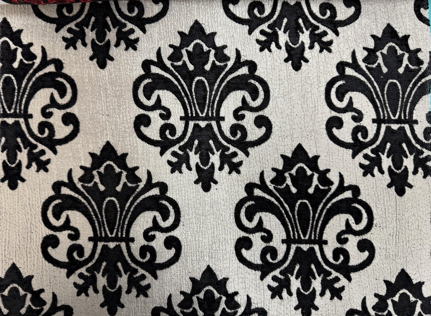 Chenille BAROQUE UPHOLSTERY Fabric Jacquard Damask, 58" wide ,color Black/silver, sold by yard in continuous yards