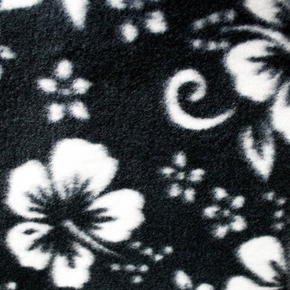 Hawaiian White Hibiscus Foliage Black Fleece Fabric / 60" Wide/Sold by The Yard