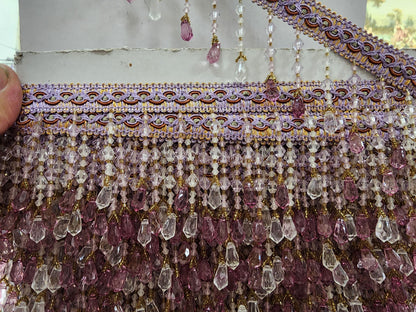Braided Hanging Beads, Color lilac Tassel Trim Fringe Fabric Ribbon Trimming Handwork sold by yard