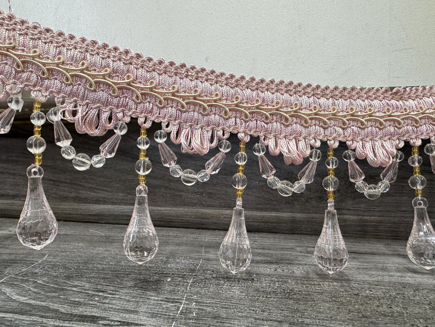 Beaded Trim Fringe 4'' L, W/Gimp Top Sold by The Yard - Blush Pink  , Brand: ad fabric